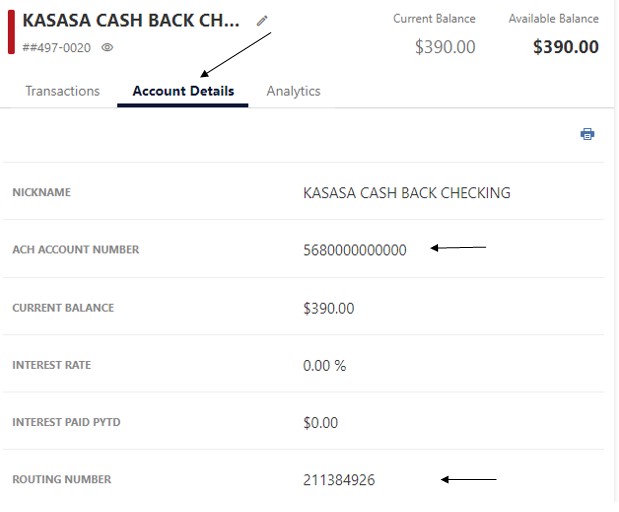 Screenshot of Account Details in Online Banking